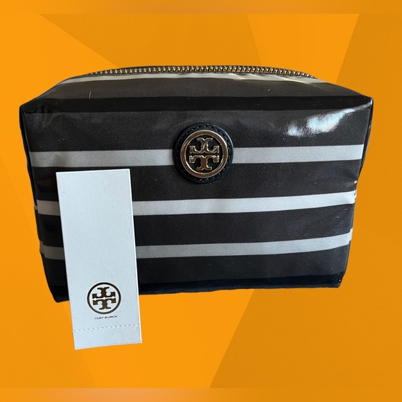 TORY BURCH NEW TAGS MAKEUP COSMETIC BAG BRIGITTE CLASSIC STRIPE - Picture 2 of 8